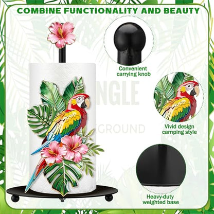 Tropical Parrot Paper Towel Holder Summer Hawaiian Tropical Birds Kitchen Bathroom Decor Napkin Holder with Round Base Rio Luau Party Decoration for Tiki Bar Countertop Toilet Home Accessories - style: Parrot