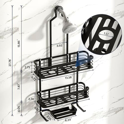 Shower Caddy Hanging, Never Rust Aluminum Shower Organizer, Over Showerhead No Drilling Shower Racks, with Soap Holder Multi Hooks Bathroom Storage for Shampoo Sponge, Black - color: Black