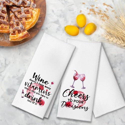 Cheers to Pour Decisions Funny Kitchen Towels 2 Pack, Sweet New House Gift for The Hostess, Christmas Birthday Housewarming Gift for Mom Grandma Sisters Neighbors Friends - color: Decisions Set