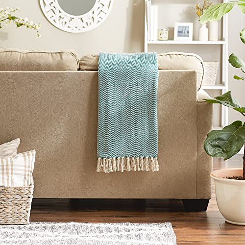 DII Chevron Throw Collection Handloomed Cotton, 50x60, Teal - color: Teal, size: 50x60"