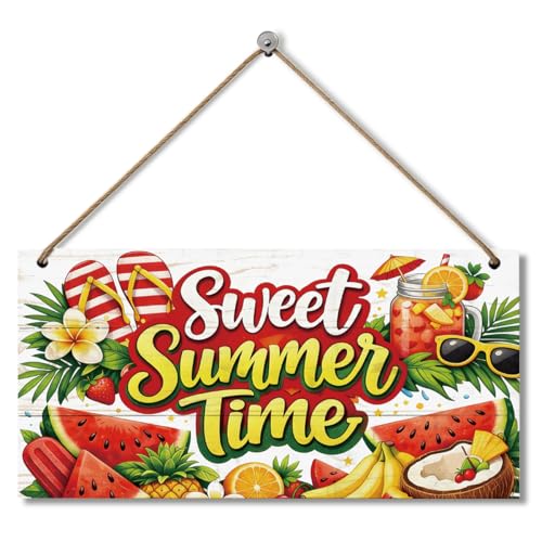 Sweet Summer Time Wooden Hanging Sign, Summer Sign Decor, Tropical Watermelon Printed Wall Art Signs, Welcome Door Decor for Entryway, Kitchen, Living Room, Hallway and Home - color: Style 15