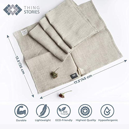Pure Linen Flax Washcloths – 4-Pack Natural Dish Towels Set – Linen Tea Towel Cloth Napkins – Small Hand Towels for Kitchen – Durable, Lint-Resistant, Highly Absorbent