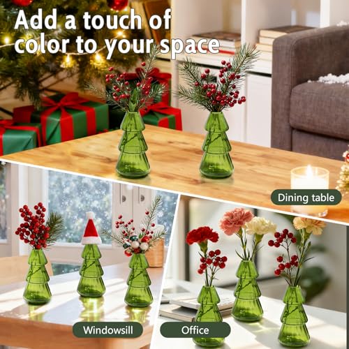 XXXFLOWER 3Pcs Tree-Shaped Glass Planter Christmas Tree Decorations for Tabletop Hydroponics Home Office Garden Green Propagation Station Vase for Flowers Gifts for Plant Lovers（Plant NOT Included） - size: 3 Green Tree