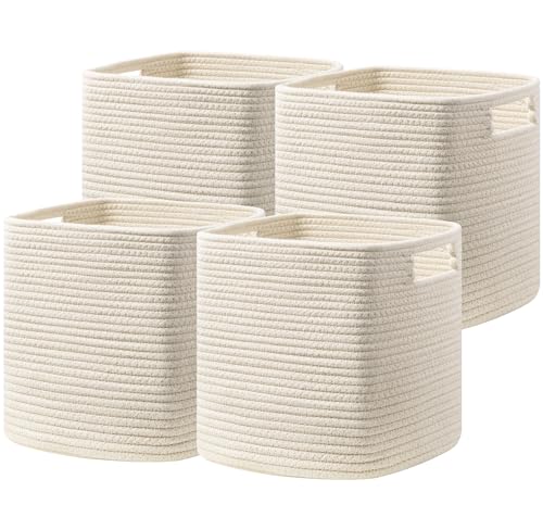 UBBCARE Set of 4 Storage Cubes-11 X 10.5 X 10.5 In, Cotton Rope Basket for Shelves, Toys, Book, Cube Storage Bin with Handles, Woven Storage Basket for Organizing, Beige - color: Beige, size: 4Pack-11 X 10.5 X 10.5 Inch