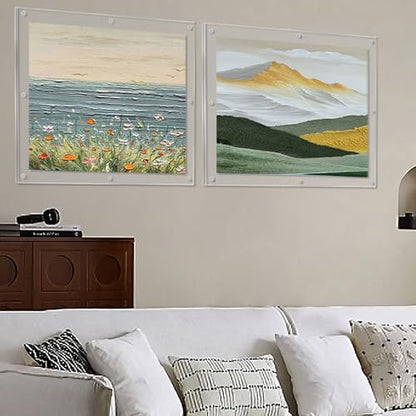 Kalami 18x24 Acrylic Wall Mount Picture Frame Self Adhesive | No Drill Holes Floating Frameless Clear Photo Frame for Poster Art Display with Sliver Screws - size: 18 x 24 in