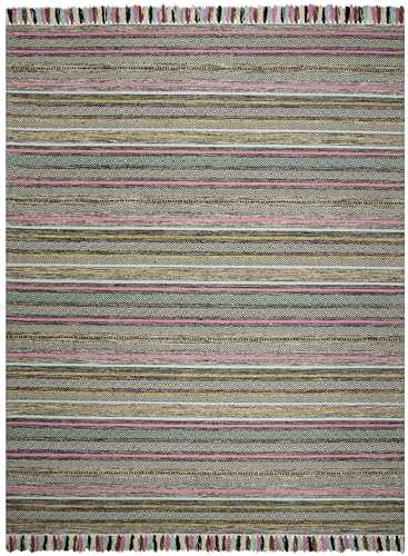 SAFAVIEH Area Rug 8x10 - Montauk Collection - Large - Black & Multi, Handmade Cotton, Boho Stripe Fringe Design, Ideal for Living Room, Bedroom, Office, Dining Space (MTK901B) - color: Black/Multi, size: 8' x 10' (Rectangular)