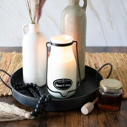 Milkhouse Tobacco & Honey Soy Candle, 14 oz Milkbottle, 90+ Hr Burn | Clean-Burning, Soy Wax, Cotton Wick, Made in the USA - size: 14 oz