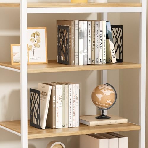 MaxGear Book Ends Tree Design Bookends for Shelves 7 x 4.7 x 3.5” 2 Pair | Metal Constructio,Heavy Duty,Non-Skid Pads,Scratch Resistant,Stable Support,Space Saving,4 Pieces,Bookcase Desktop Use - size: 2 Pairs