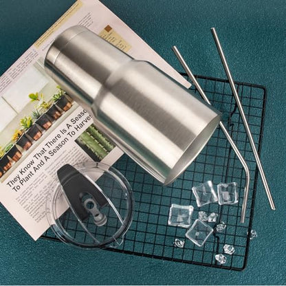 30 oz Tumbler with Lids and Straws Double Wall Insulated Tumbler Cup,Stainless Steel Leak-proof Thermal Coffee Tumbler Powder Coated Travel Mug for Cold and Hot Beverages,Silver - color: Silver, size: 30 Ounces