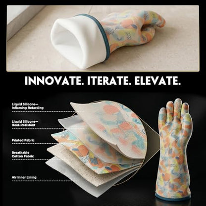 Liquid Silicone Gloves Food Grade Heat Resistant Waterproof Breathable for Baking Cooking Grilling Graffiti-Art Printing Large - size: Large