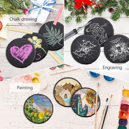 68 Pcs 4 Inch Round Black Slate Coasters Bulk for Laser Engraving | Natural Slate Stone Coasters, Laser Engraving Blanks, Anti-scratch Bottom, DIY Craft, for Office Bar Home Dinner Table Decor - size: 68 Round Coasters