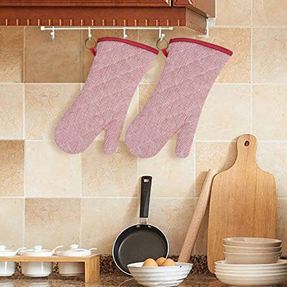 Yarn Dyed Oven Mitts 1 Pair， 100% Cotton Heat Resistant 470 Degree | Oven Gloves for Men Women Cooking Baking Barbecue BBQ Microwave Crafting Machine Washable Pot Holders Mittens (Red 2) - color: Oven Mitts - Red 2