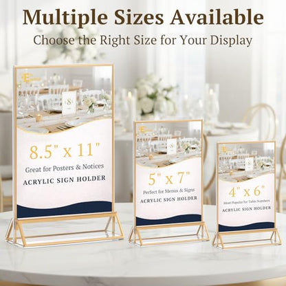 EHWINE 6 Pack Acrylic Sign Holder 4 x 6, Double Sided Gold Picture Frame Stand up Table Top Sign Holders, Clear Display Stand Menu Flyer Holder for Wedding Party