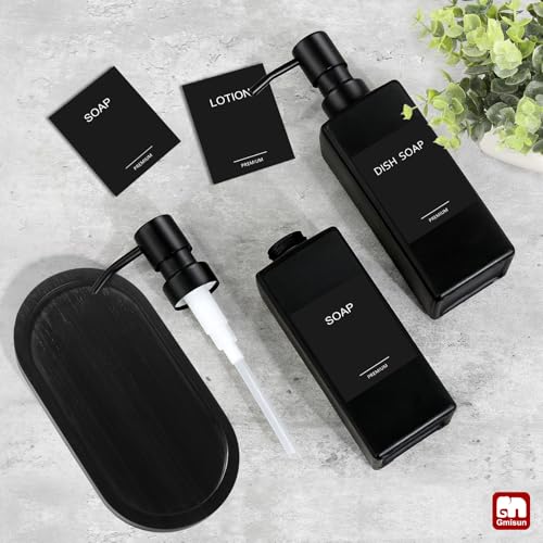 GMISUN Kitchen Soap Dispenser Set, Hand and Dish Soap Dispensers Set, Black Liquid Soap Dispenser with Tray, Refillable Dish Dispensers for Kitchen, Glass Soap Bottles with Stainless Steel Pump - color: Black Bottle + Black Pump + Black Tray
