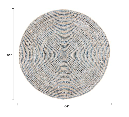 SAFAVIEH Cape Cod Collection Area Rug - 7' Round, Natural & Blue, Handmade Flat Weave Jute, Ideal for High Traffic Areas in Living Room, Bedroom (CAP250A) - size: 7' (Round)