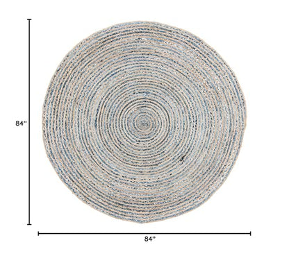 SAFAVIEH Cape Cod Collection Area Rug - 7' Round, Natural & Blue, Handmade Flat Weave Jute, Ideal for High Traffic Areas in Living Room, Bedroom (CAP250A) - size: 7' (Round)