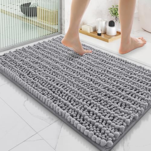 Smiry Bathroom Rugs 35X24, Extra Soft Rubber Backing Chenille Bath Mats | Grey Machine Washable Non Slip Quick Dry Bath Mats for Bathroom Floor, Tub, Shower, Home Decor Accessories - color: Grey, size: 35'' X 24''