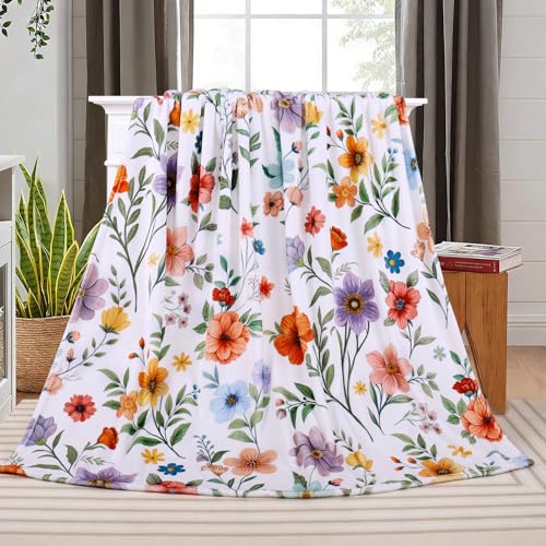Flower Floral Throw Blanket Bouquet Botanical Blankets Lightweight Soft Flannel Fleece Blanket Wildflower Printed Cozy Plush Fluffy Throw Blankets for Bed Chair Couch 50" X 60" - color: Colorful Flower, size: 50" X 60"