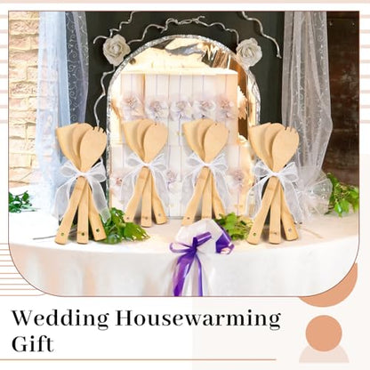 Reallnaive 72 Pcs Bamboo Spatula Wooden Kitchen Utensil Bulk 12''wood Spoon Spatula for Cooking with Ribbon Bridal Baby Shower Game Prize Wedding Party Favors Housewarming Gift (Various Style) - style: Various Style