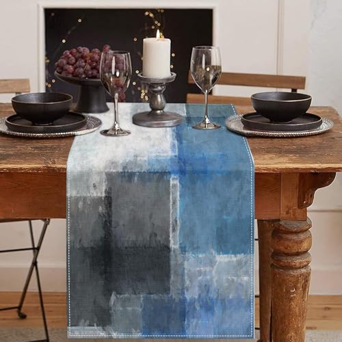 Emvency Table Runner, 13x72 Inch, Geometric Abstract Blue | Grey Modern Dining Decor for Kitchen Coffee Table Family Dinners Holiday Parties Wedding Events Decor - color: Blue and Grey Geometric, size: 13x72