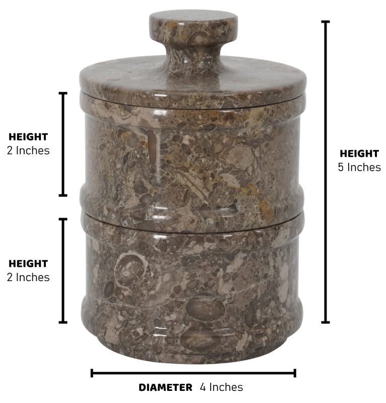 Radicaln Salt & Pepper Bowl – 5” Handmade Marble Oceanic Dual Salt Cellar With Lid – 2” Each Brown Sugar Keeper Spice Herbs Container Kitchen Accessories - color: Oceanic