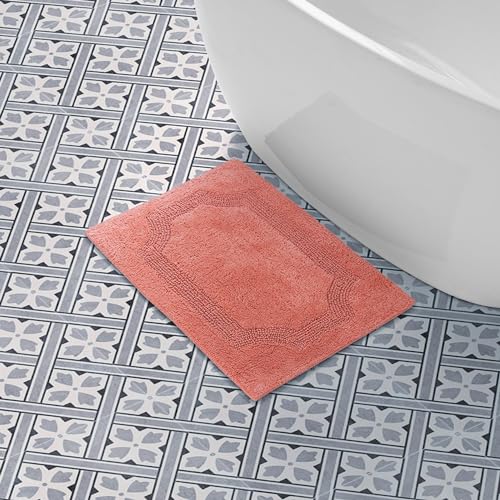 Laura Ashley - Reversible Cotton Bath Mat, Premium Bathroom Décor, Machine Washable Bathroom Rug, Highly Absorbent, 17"x24", Coral - color: Coral, size: 1'5" x 2' (Rectangular)