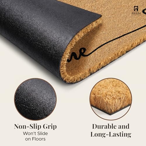 Coir Welcome Mat, Non-Slip, Home Heart Classic, 17x29 in | 100% Natural Coir, Anti-Shedding, Durable PVC Backing, Traps Dirt and Mud, Indoor and Outdoor Entryway, Easy to Clean - color: Home Heart Classic