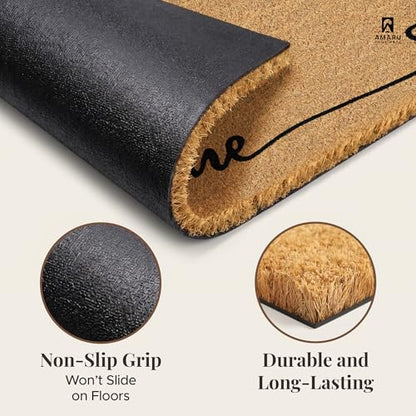 Coir Welcome Mat, Non-Slip, Home Heart Classic, 17x29 in | 100% Natural Coir, Anti-Shedding, Durable PVC Backing, Traps Dirt and Mud, Indoor and Outdoor Entryway, Easy to Clean - color: Home Heart Classic