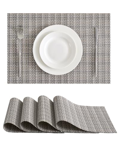 Leetaltree Woven Vinyl Placemats Set of 24, Beige Gray | High Density, Basketweave Woven, Stain Resistant, Easy to Clean, Washable Table Mats for Indoor Dining and Outdoor Patio - color: 00- Beige Gray, size: Set of 24