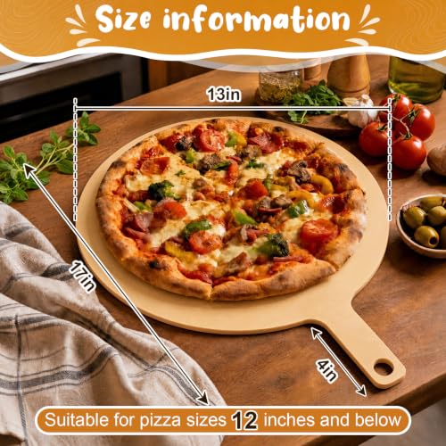 Lounsweer 2 Pcs 17" × 13" Round Pizza Board with Handle, Wood Fiber Pizza Peel, Non-slip Cutting & Serving Board, Heavy Duty Wooden Serving Tray for Baking, Charcuterie & Kitchen Use - size: 13 Inches