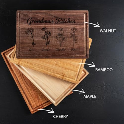 Personalized Cutting Board for Mom or Grandma – Birth Flower Garden Design, Custom Gift for Mother’s Day, Wedding, Birthday, Bridal Shower from Daughter or Son – Valentines Day Gifts for Her - style: Mom-Gift