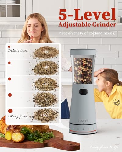Electric Salt and Pepper Grinder Set with Storage Base, Stainless Steel Rechargeable Salt and Pepper Grinder Set with 4.5 oz Large Capacity, 1.8" Wide Mouth, Adjustable Coarseness, Ideal for Kitchen - color: Light Blue