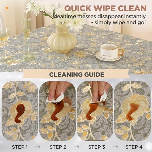Rectangle PVC Table Cloth Elegant Gold Vine Flower Waterproof Oil-Proof Heavy Duty Vinyl Fitted Tablecloths Wipeable Washable Stain-Resistant Table Cover Dining Christmas Party (Lake Blue,54" X 78") - color: Lake Blue