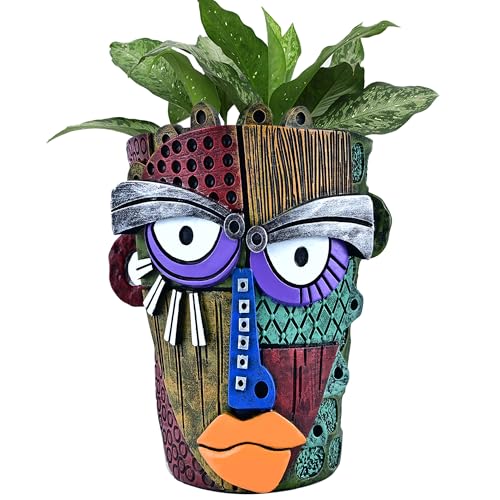 Midogaigai Abstract Face Planter Pots for Indoor Plants & Flowers Deco Gift | Funny Planter,Colorful Resin Flower Pots with Drainage Holes,Adorable Quirky Decor for Outdoor Garden,Patio & Home(S Classic) - color: Classic, size: Small