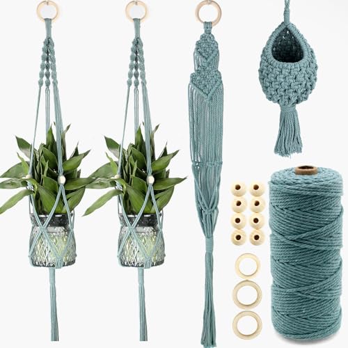 BUFANTL Macrame Kit for Beginners, 4-in-1 Plant Hanger Set - DIY Hanging Planter Craft Kit with 3 Tutorials for Home & Garden Decor, Ideal Handmade Gift - color: G14