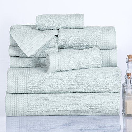 Lavish Home Ribbed 100% Cotton 10 Piece Towel Set - Seafoam - color: Seafoam, size: 27" x 54"