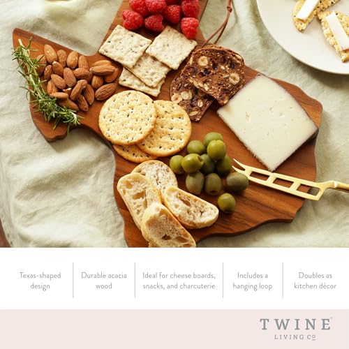Twine Texas-Shaped Acacia Wood Cheese Board - Durable Cheese, Charcuterie and Serving Platter with Hanging Loop, Perfect for Entertaining and Kitchen Décor, Texas Cutting Board, Set of 1 - style: Texas Cheese Board