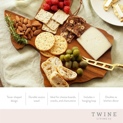 Twine Texas-Shaped Acacia Wood Cheese Board - Durable Cheese, Charcuterie and Serving Platter with Hanging Loop, Perfect for Entertaining and Kitchen Décor, Texas Cutting Board, Set of 1 - style: Texas Cheese Board