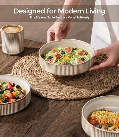 GBhome 7.5 Inch Pasta Bowls Set of 4, Ceramic Salad Bowls, Cappuccino | Double Reactive Glaze Bowls for Pasta, Noodles & Fruit, Scratch Resistant, Microwave & Dishwasher Safe - color: Cappuccino, size: Set of 4