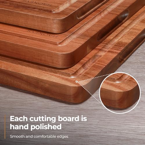 Wood Cutting Board, Wooden Cutting Boards for Kitchen with Deep Juice Grooves & Built-in Handles, Ideal Charcuterie & Chopping for Meat, Chopping Boards Set of 3 - size: Large