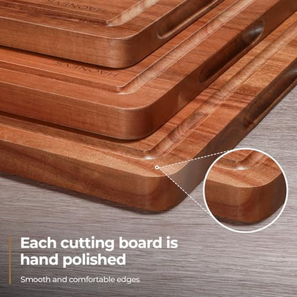 Wood Cutting Board, Wooden Cutting Boards for Kitchen with Deep Juice Grooves & Built-in Handles, Ideal Charcuterie & Chopping for Meat, Chopping Boards Set of 3 - size: Large