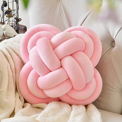 Knot Pillow Ball, 12" Decorative Throw Pillows for Couch Bed, Blush Pink | Decor Knotted Square Floor Pillow Cushions with Velvet Fabric for Bedroom Living Room - color: Blush Pink