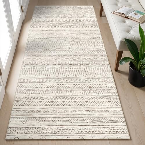 2x5 Runner Rug Washable Moroccan: Non Slip Kitchen Long Floor Mat Beige | Soft Carpet Runners for Hallway Low Pile Thin Rugs for Entryway Bedroom Bathroom Bedside Indoor Home Office Decor - color: Beige, size: 2' x 5'