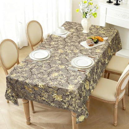 Rectangle Table Cloth Elegant Gold Vine Flower PVC Waterproof Spill-Proof Vinyl Fitted Microfiber Tablecloths Wipeable Washable Stain-Resistant Table Cover Dining Christmas (Antique Brass,54" X 78") - color: Antique Brass