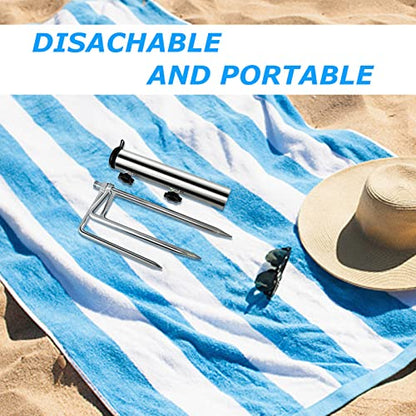 weallbuy Beach Umbrella Sand Anchor with 4 Legs, Removable & Adjustable Heavy Duty Metal Sun Holder, Outdoor Umbrella Stand Steel Anchor for Beach Grass Sand