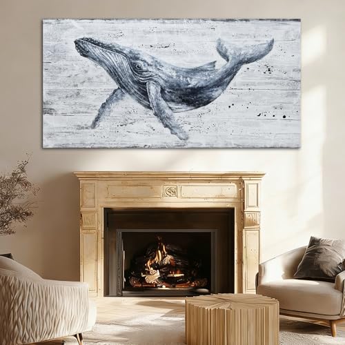 ZUNARE Large Whale Wall Art Monochrome Canvas for Living Room 29x58 Inch - color: Blue, size: 58"L x 29"W