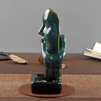 Half Face of Women in Hands Statue Backflow Incense Holder,Waterfall Incense Burner Holder for Sticks Cones Home Office Yoga AI024 - color: Face Statue