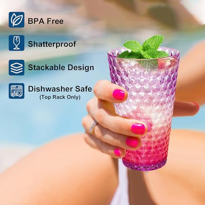 Lily's Home 19.4oz Highball Glasses Set of 4 - Unbreakable Plastic Cups for Outdoor, Party & Camping | Dishwasher Safe, Stackable Drinkware | BPA-Free Shatterproof Tumblers (Made in Taiwan) - size: 19.4 Ounces