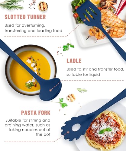 Blue Kitchen Utensils Set-12 Pieces Silicone Cooking Utensils Set | Dishwasher Safe 392°F Heat Resistant Spatula Set Kitchen Utensil Set for Nonstick Cookware,Best Kitchen Tools with Holder - color: Blue