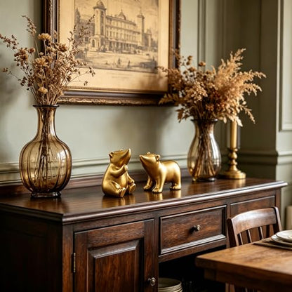 Golden Bear Figurines, 2.5“-3" H Nordic Home Decor Sculptures, Matte Golden Animal Statues Shelf Accent, Small Cute Tabletop Ornament for Room Coffee Table Office, Decoration Gift - Set of 2 - style: Golden Bears
